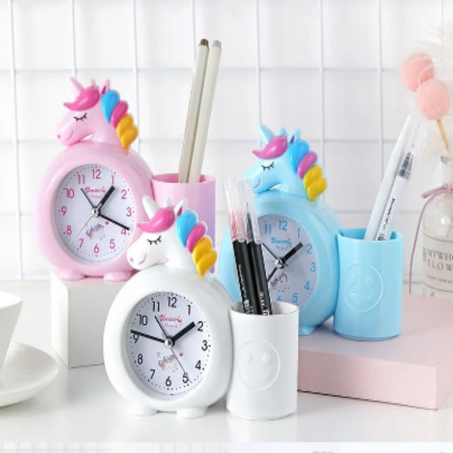 Unicorn Alarm Clock with Pen Stand